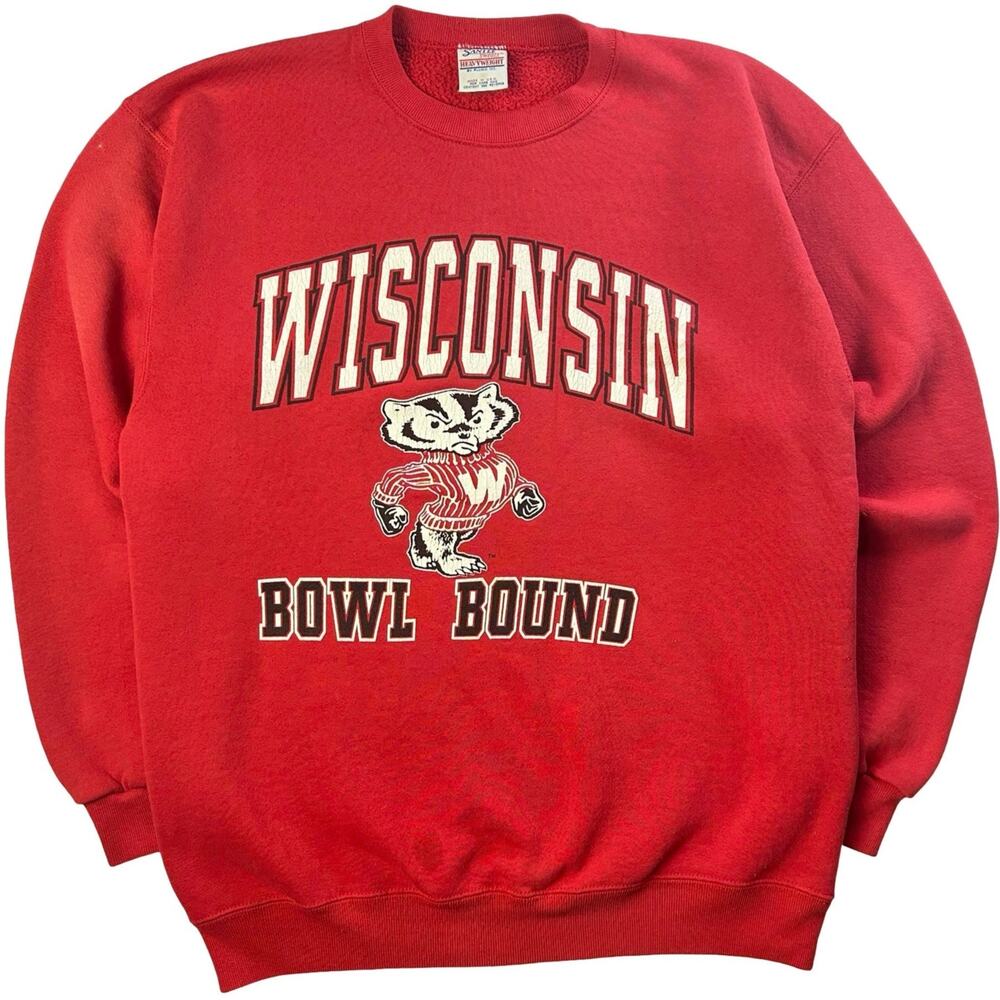 Vintage 90s Mens Red Heavyweight Wisconsin Badgers Rose Bowl Bound Crewneck Sz L